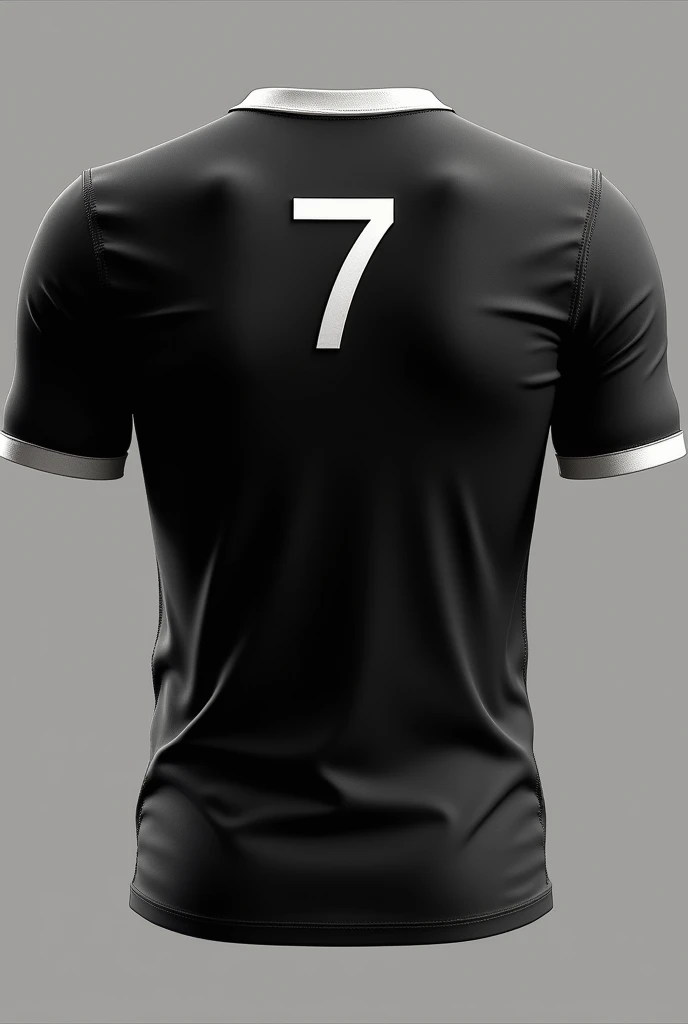 create a black color tshirt with white collar back side along with jersey no 7