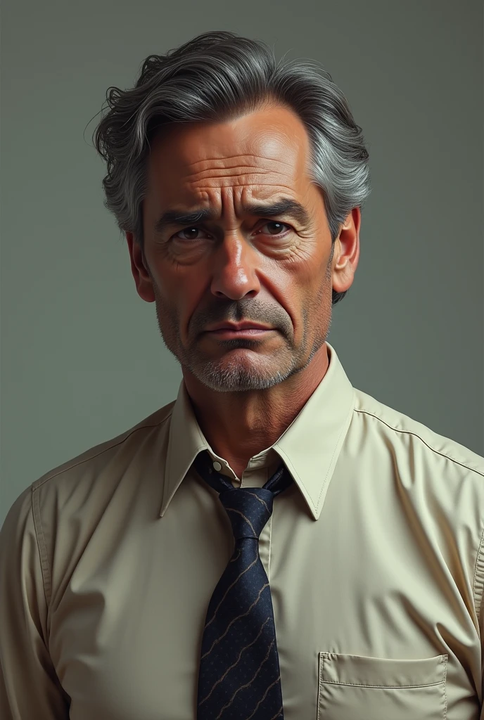 personaje hombre con un rostro melancólico con una camisa y corbata estilo los 80's
