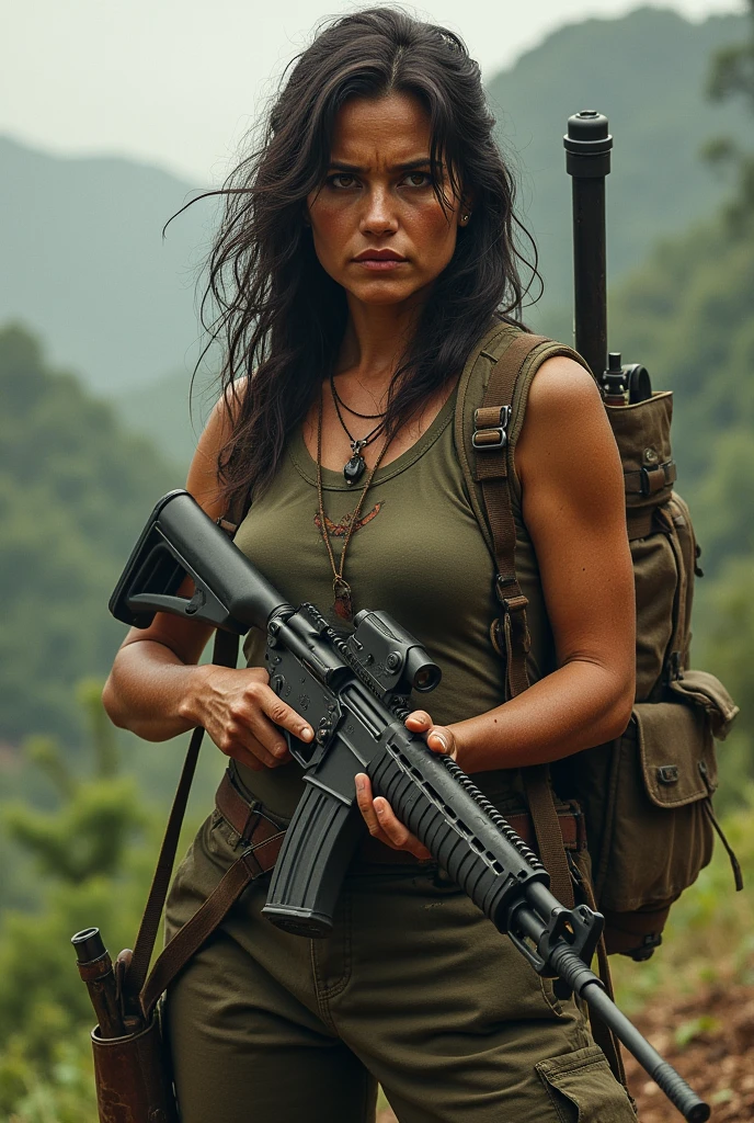 Hello, I need to create a fictional woman, that she is a revolutionary guerrilla from the 70s in Latin America, that has a firearm, and elements of an adventure novel