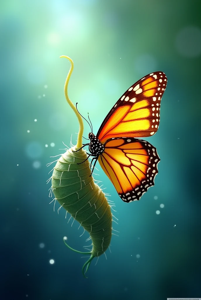 Create an inspiring eBook cover image featuring a vibrant butterfly emerging from a cocoon. The background should be smooth and ethereal, with shades of blue and green, symbolizing transformation and renewal. The butterfly must be detailed and colorful., representing metamorphosis and personal growth.