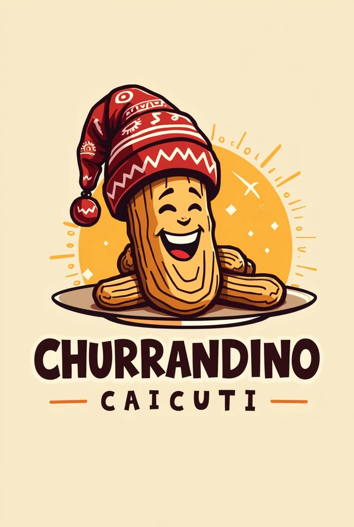 Create a logo for a company that sells churros and the name of the company is “churrandino” and I want the churro to be wearing a Bolivian sleeping cap