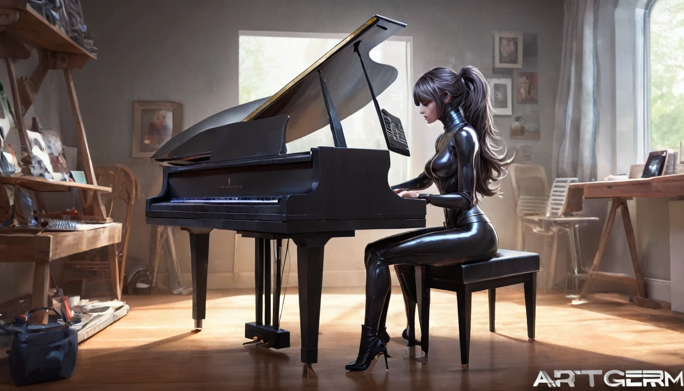Robot, Play piano, by Artgerm, melhorar, intrikate, (best qualityer, work of art, Representative work, offcial art, proffesional, unity wallpaper 8k:1.3)