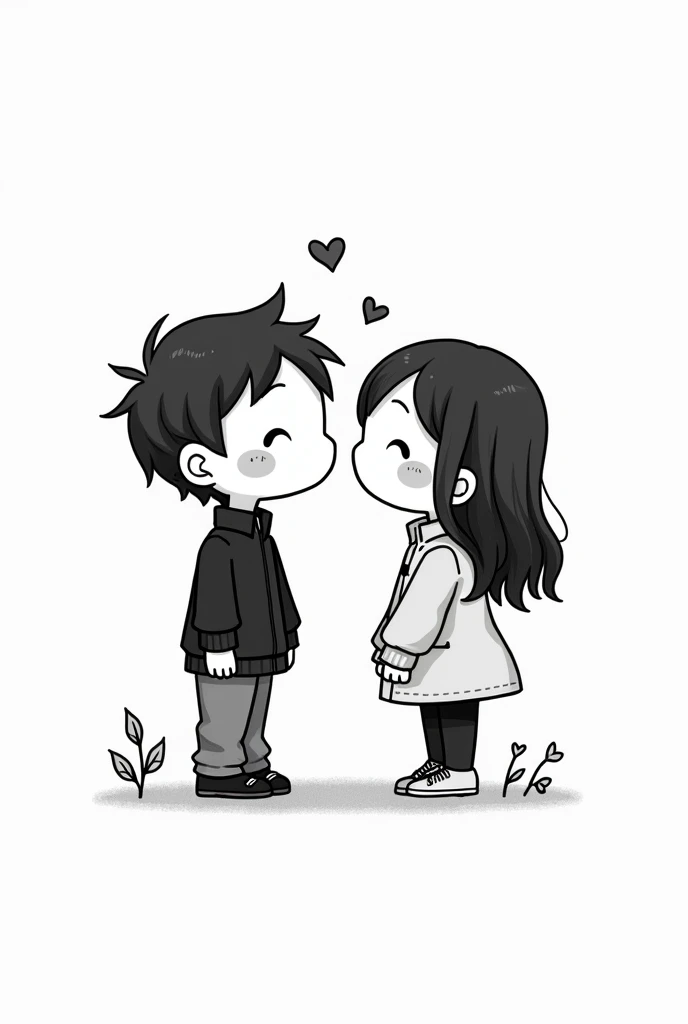 Dessin noir et blanc chibi 2d couple