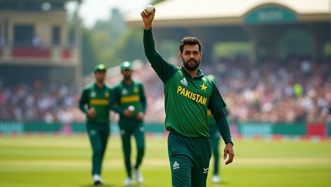 Babar Azam raising hand with cricket ball in hand and lead the team towards the pavillian after picking up 5 wicket haul in Real Cricket 24