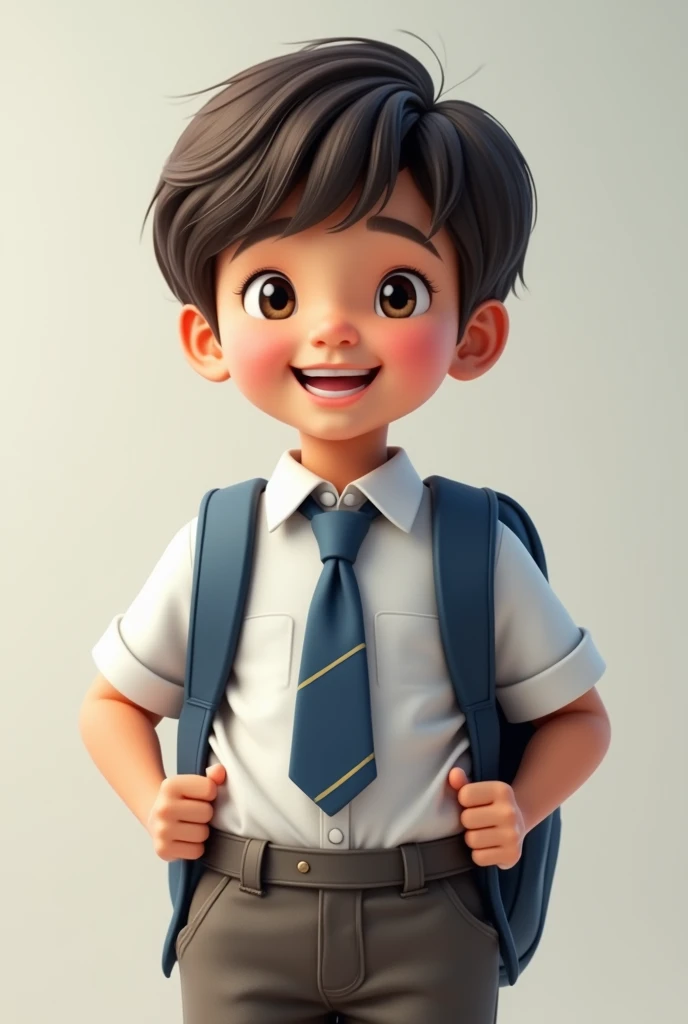 child with school uniform backpack and smiling male