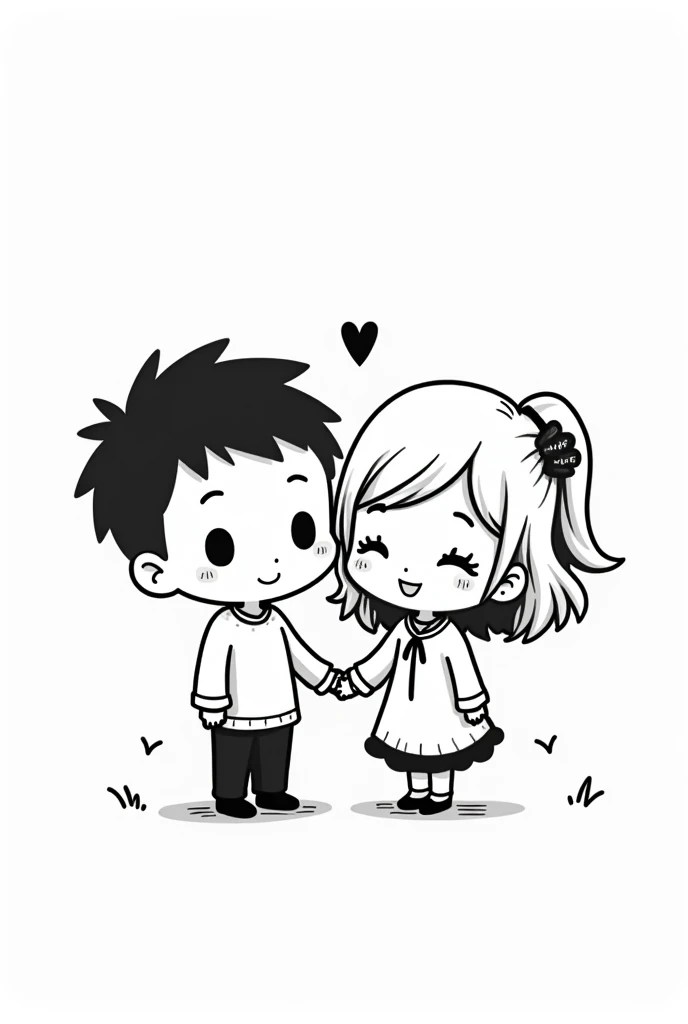 Dessin noir et blanc chibi 2d couple