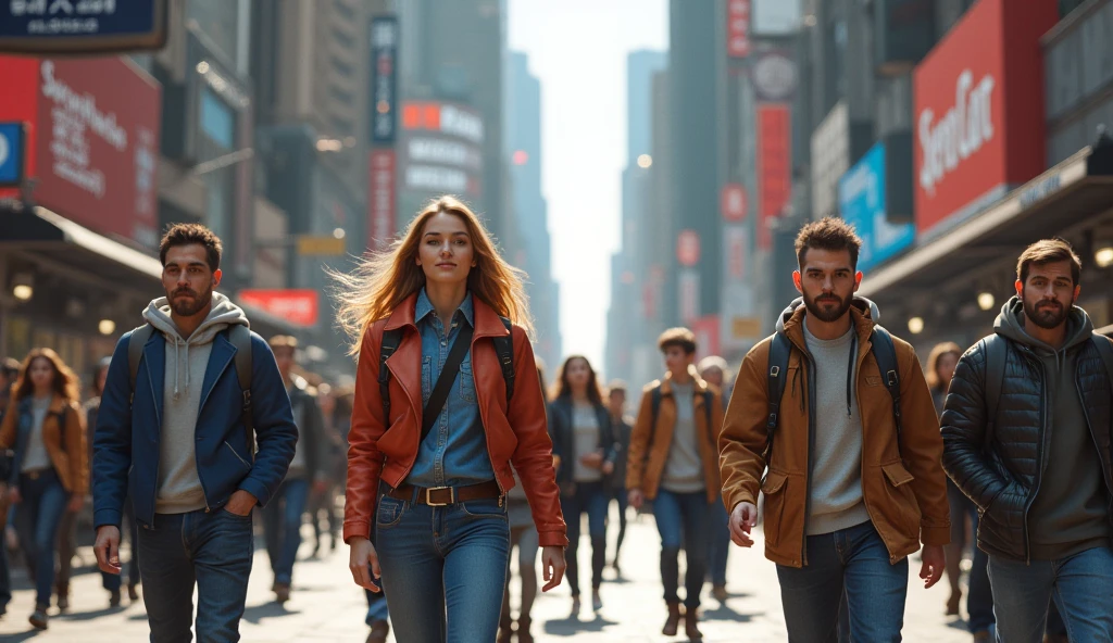 Hyperrealistic image of city and people walking