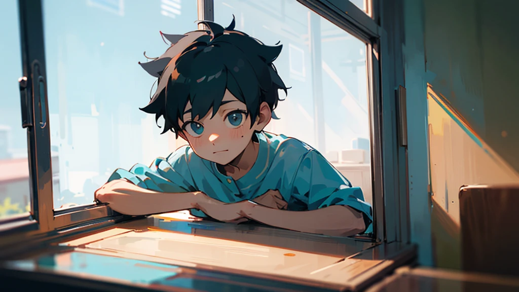 He glances out the window, watching other kids play outside. Their joy feels miles away from his reality.