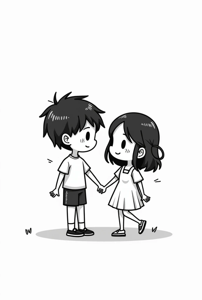 Dessin noir et blanc chibi 2d couple
