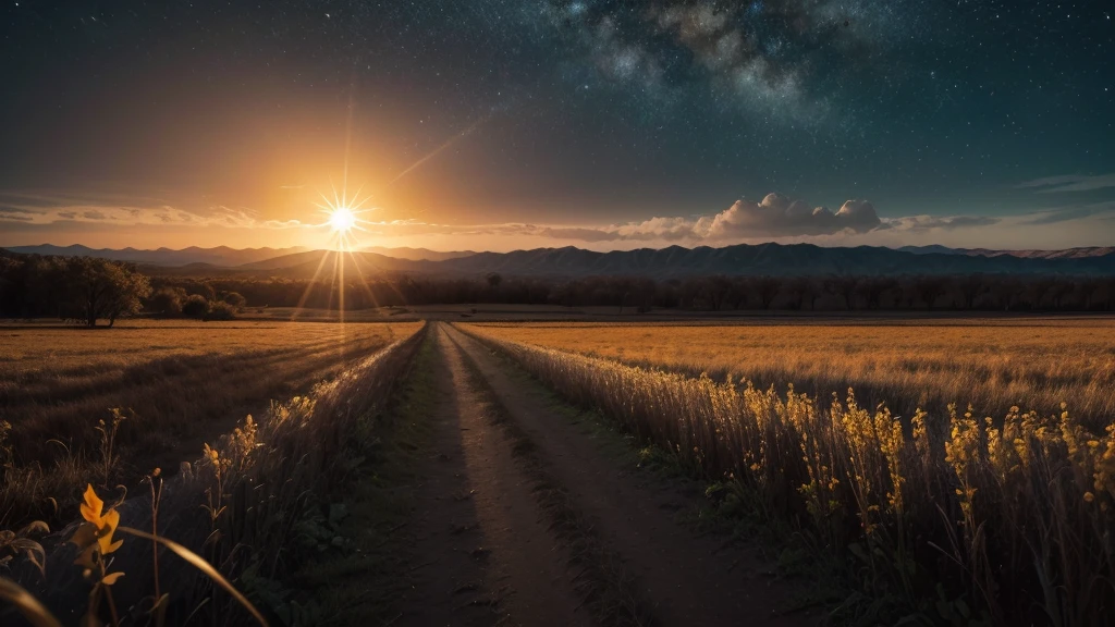 Generate images of South American and European nature, add dark tones to the images, and a beautiful strong orange sun, focus on the sun in the images with an air of hope and faith... Size 16:9 thumbnail style, when you can fit it add a cross wood in the background in the images. research before you start, and reflect.