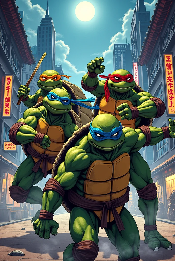 Pictures of the four ninja turtles as a manga
