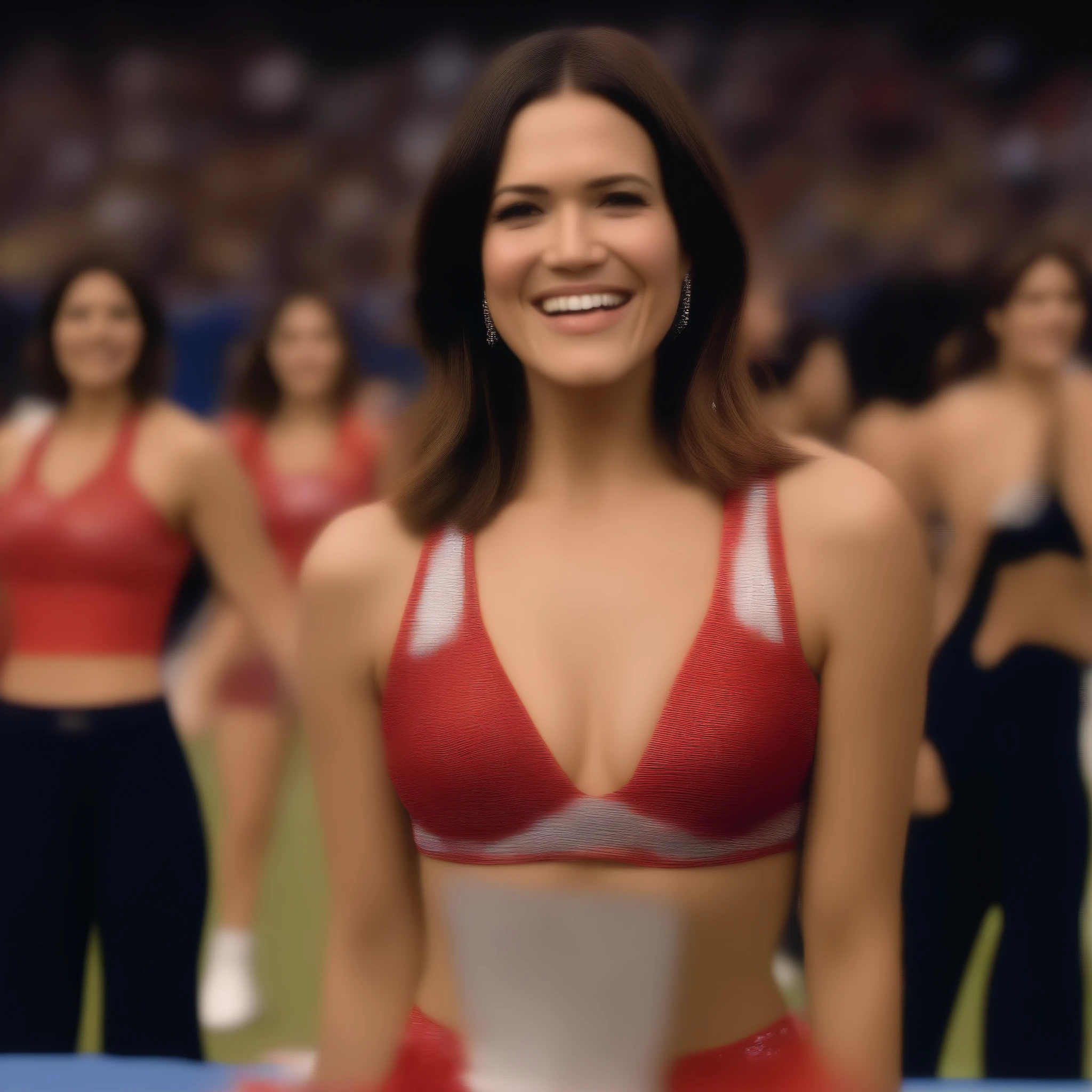 (masterpiece, best quality:1.2), 1girl, solo Mandy Moore as a sexy cheerleader