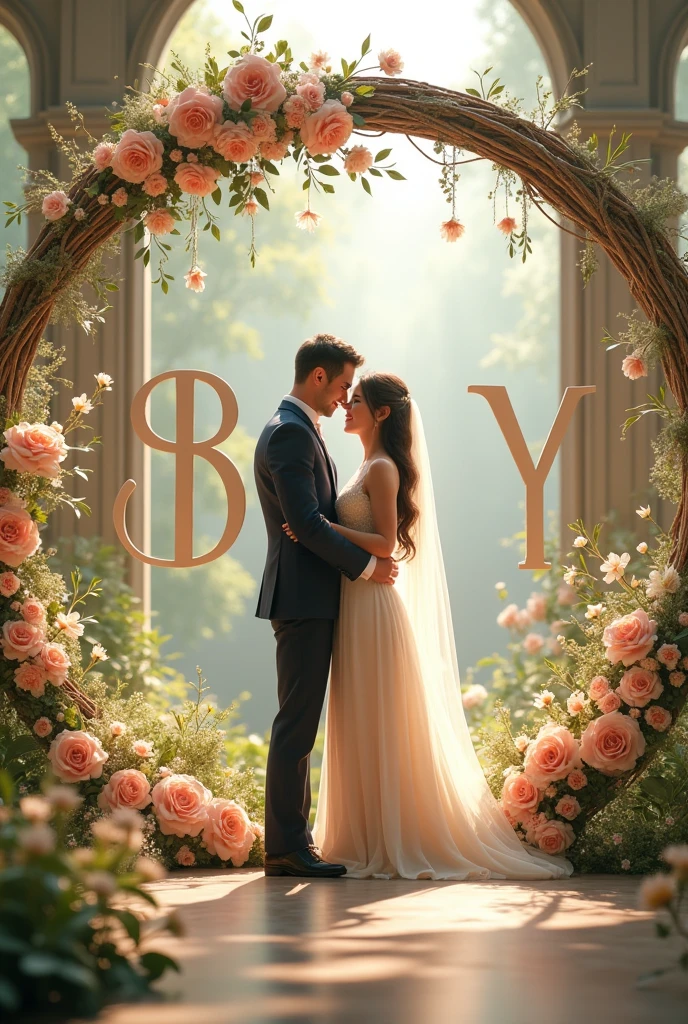 For a wedding in a circle the letters: B y M 
