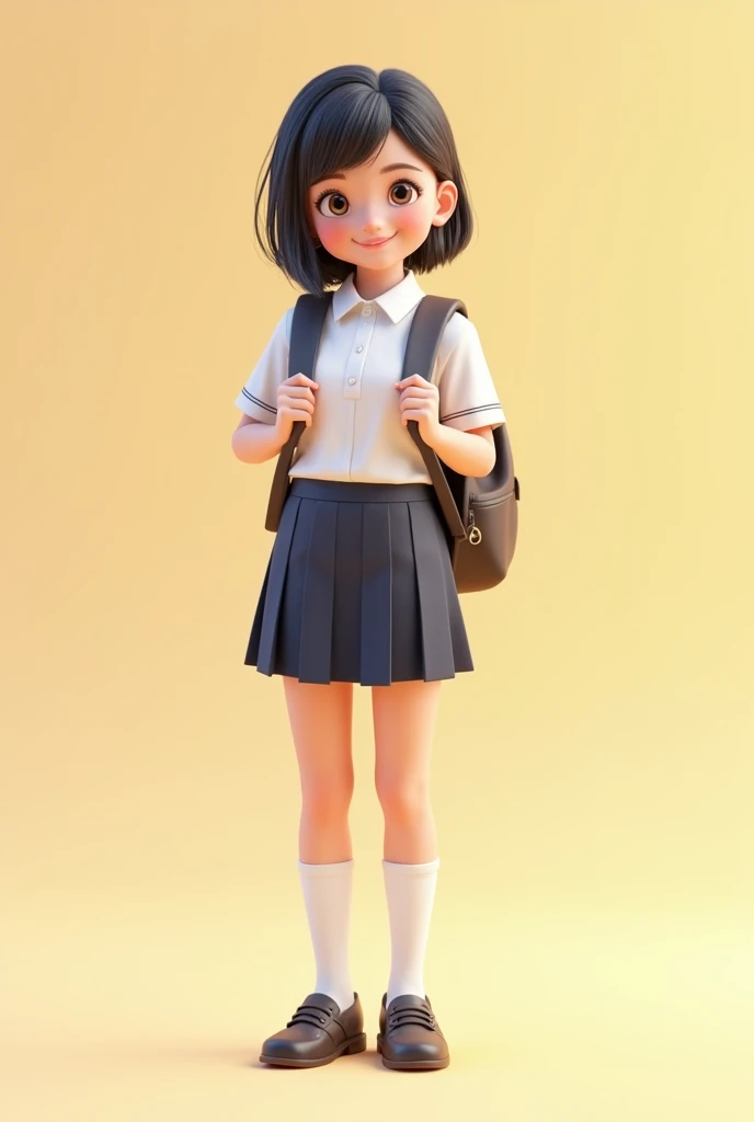 child with school uniform backpack smiling and alone female