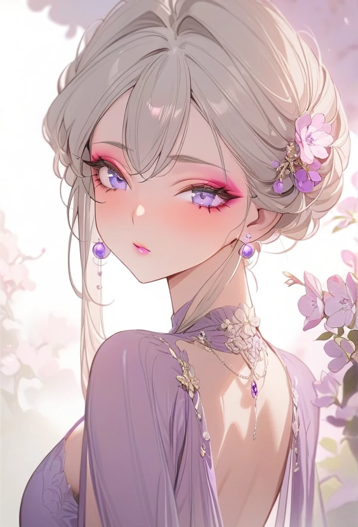(masterpiece, best quality:1.2), 1 Girl, Solitary, Skin details, Beautiful facial features, Exquisite makeup, Exquisite eyes, Eye details, Gorgeous purple dress