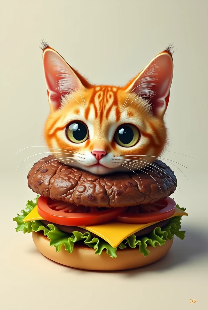 Burger with cat head  as meat