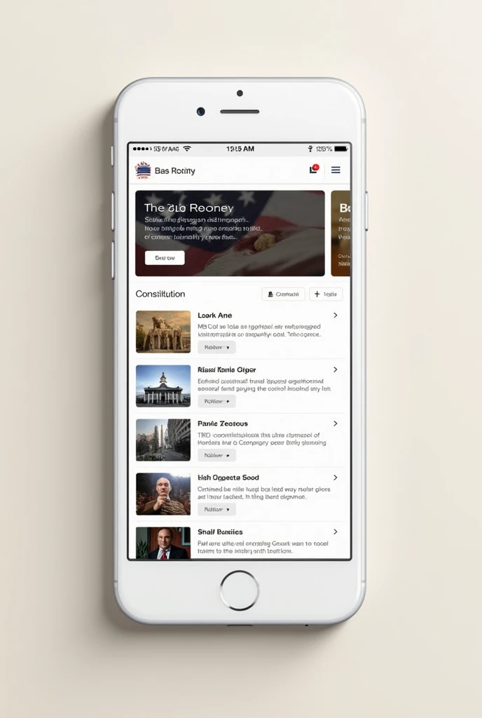 Make home page ui like 'constitution guru' application which is available in Play Store .
I like this product. Show me similar products in which available some buttons and slide shows.
Especially for mobile screen.
Give only home page ui.