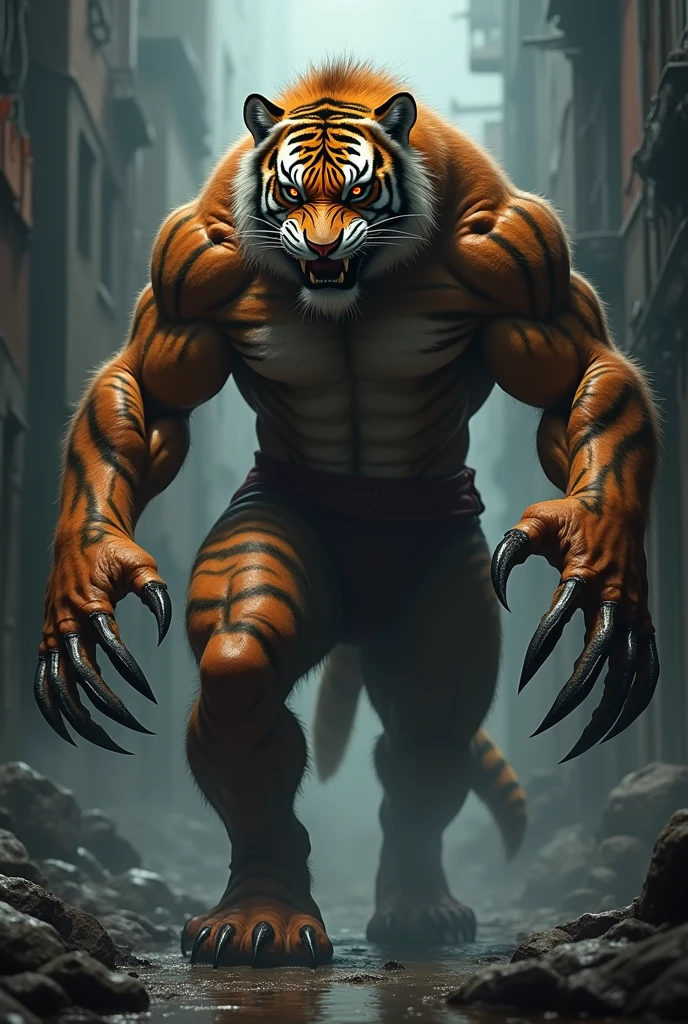 A tiger man villain with huge claws