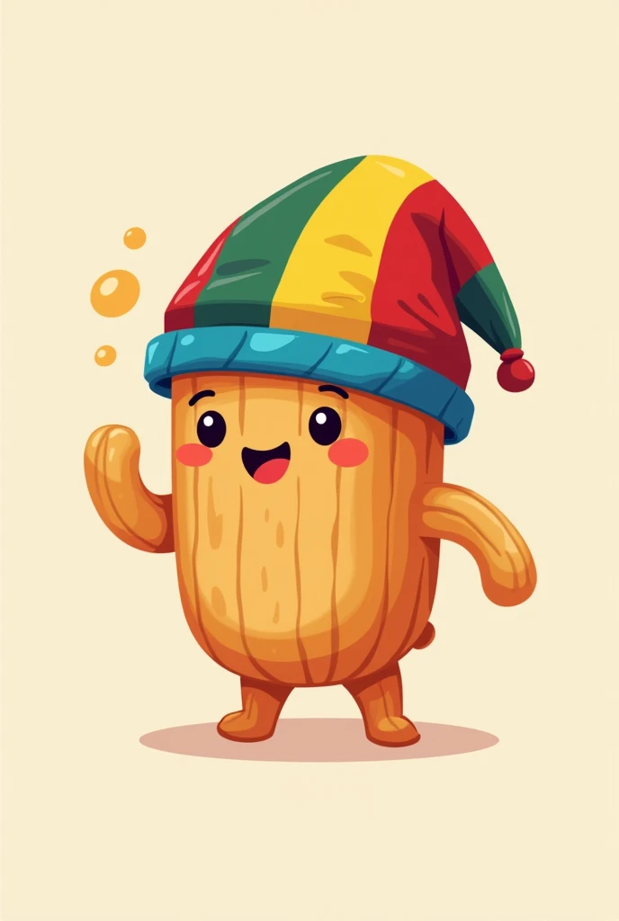 Create a logo for a company that sells churros and the name of the company is “churrandino” and I want the churro to be wearing a Bolivian sleeping cap, that the hat has the colors of the wiphala