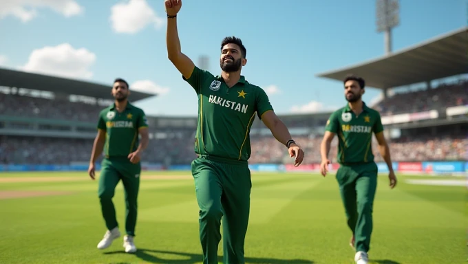 Babar Azam raising hand with cricket ball in hand and lead the team towards the pavillian after picking up 5 wicket haul in test match vs Bangladesh in Real Cricket 24