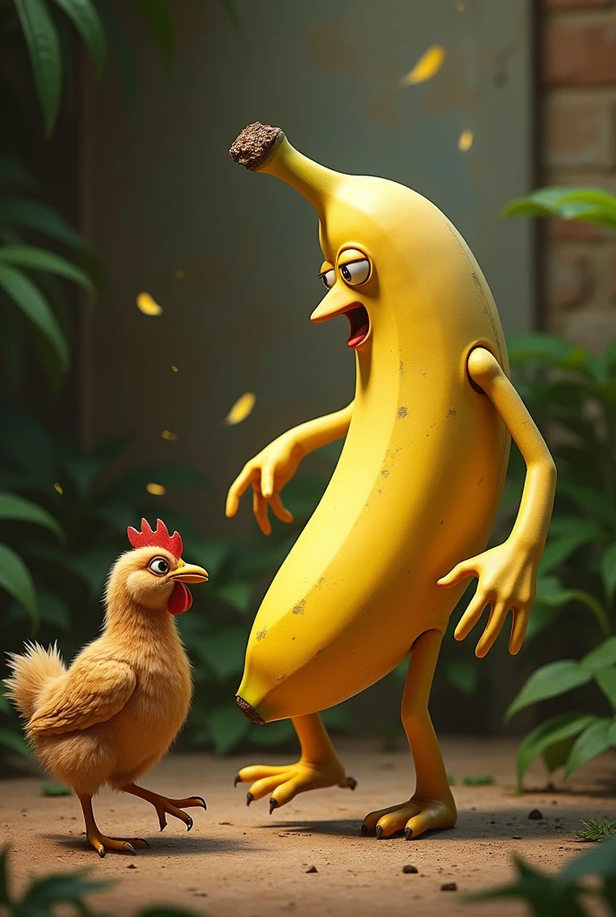 Un banane realiste qui combat une poulette