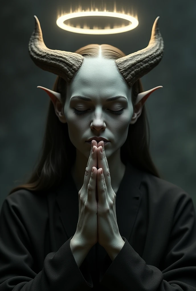 Beautiful girl, RED eyes, white hair, detailed facial traits, dressed like Ciri from Witcher, nighttime in a church, dark church, its nighttime, sexy pose, blowjob, African male penis, african male legs, horns, demonic
