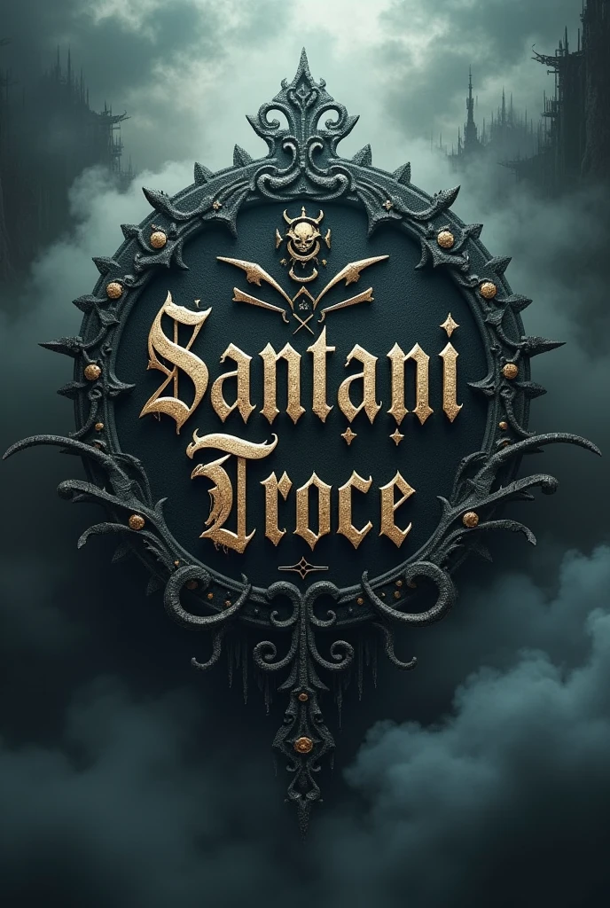 medieval logo that says Santani Troce, with terrifying background