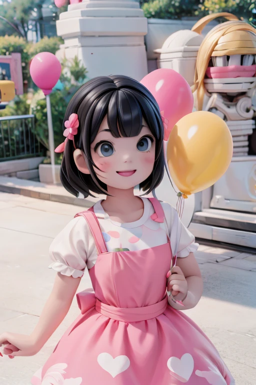 A JOYFUL GIRL, FULL OF HAPPINESS, EXITED, SUMMER DRESS, holding balloons, fun park