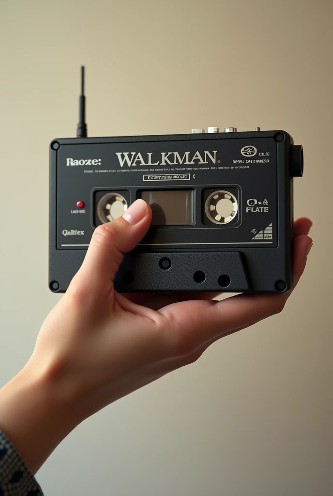 A hand holding a walkman