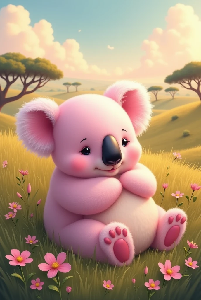 Dessine moi un koala rose en Afrique dans la savane 