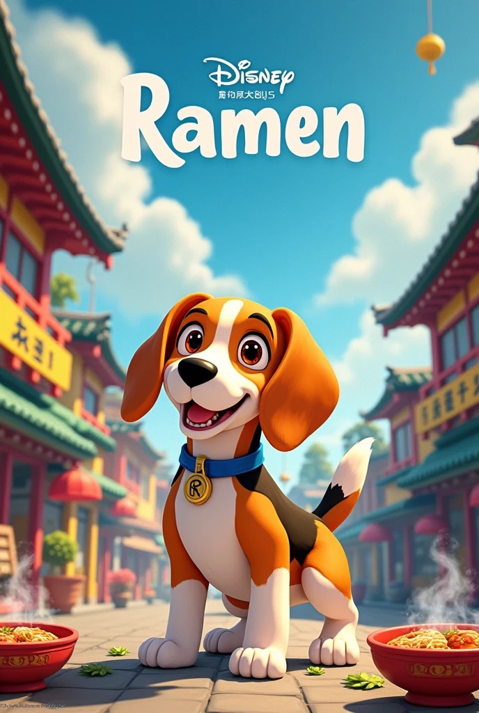 Disney movie poster with a male beagle dog. Title is Ramen