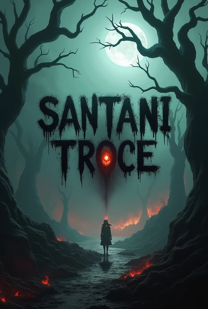 logo that says Santani Troce, with terrifying background 