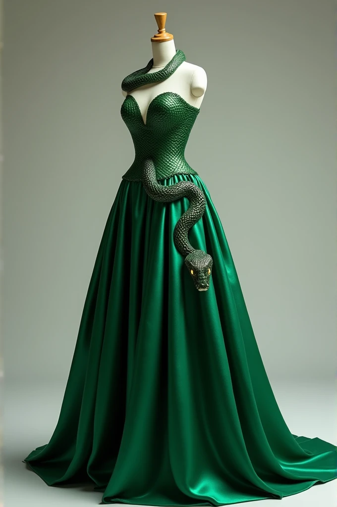 Green prom dress with a snake on it
