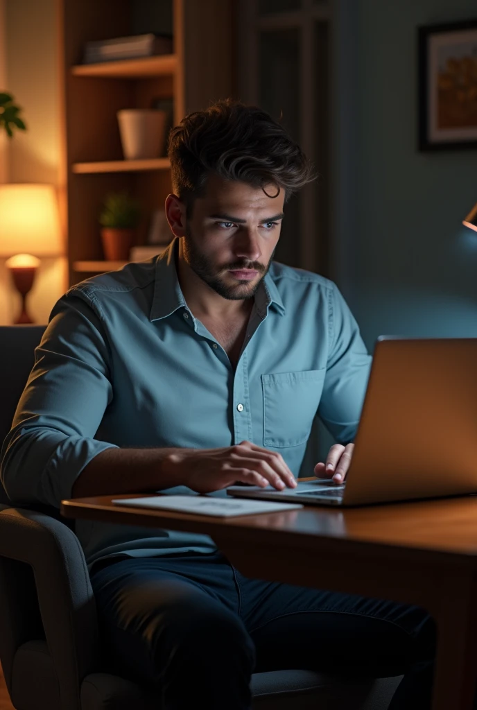 I want a cake where a man sitting on a chair and working on laptop 