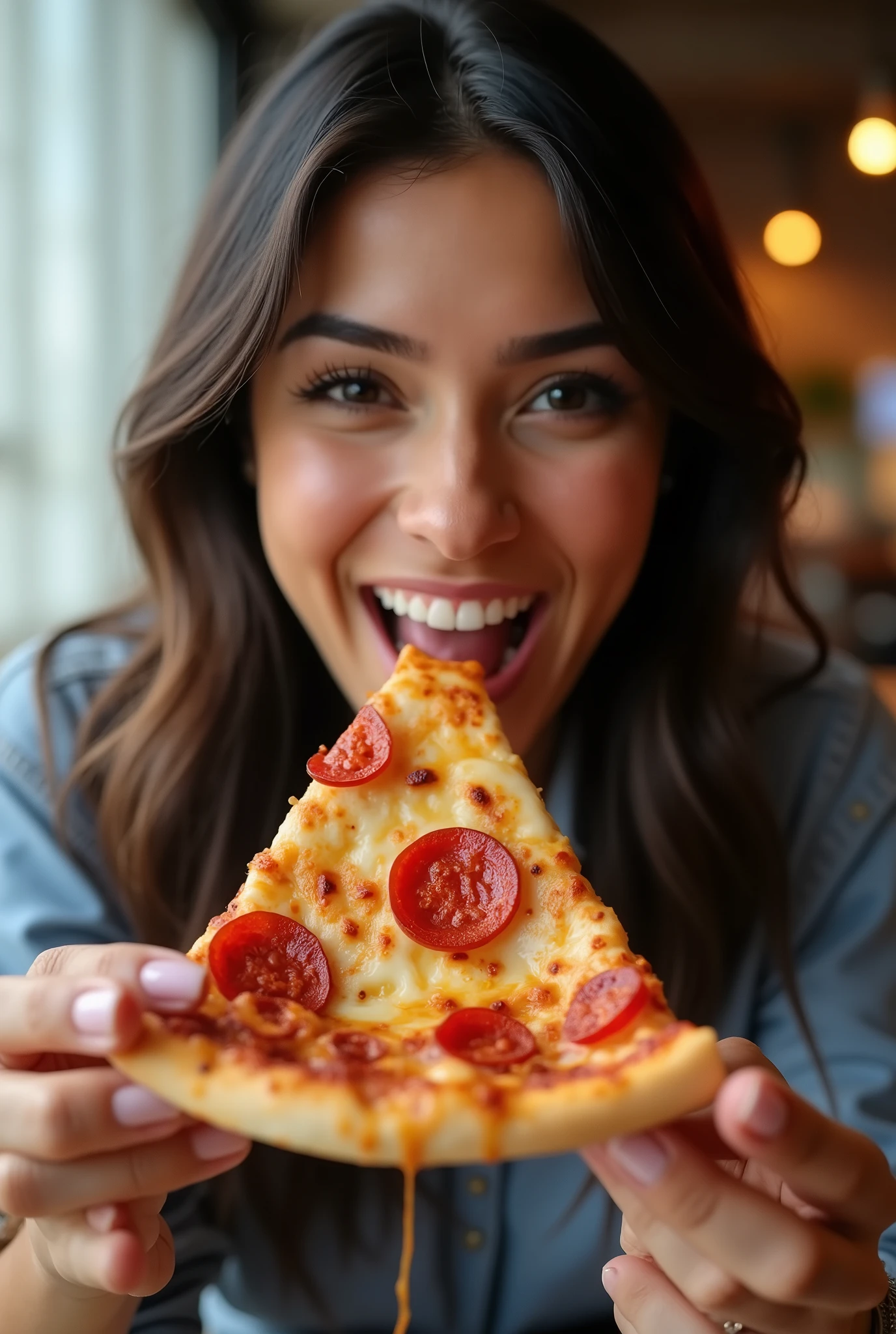Mia Khalifa eating pizza