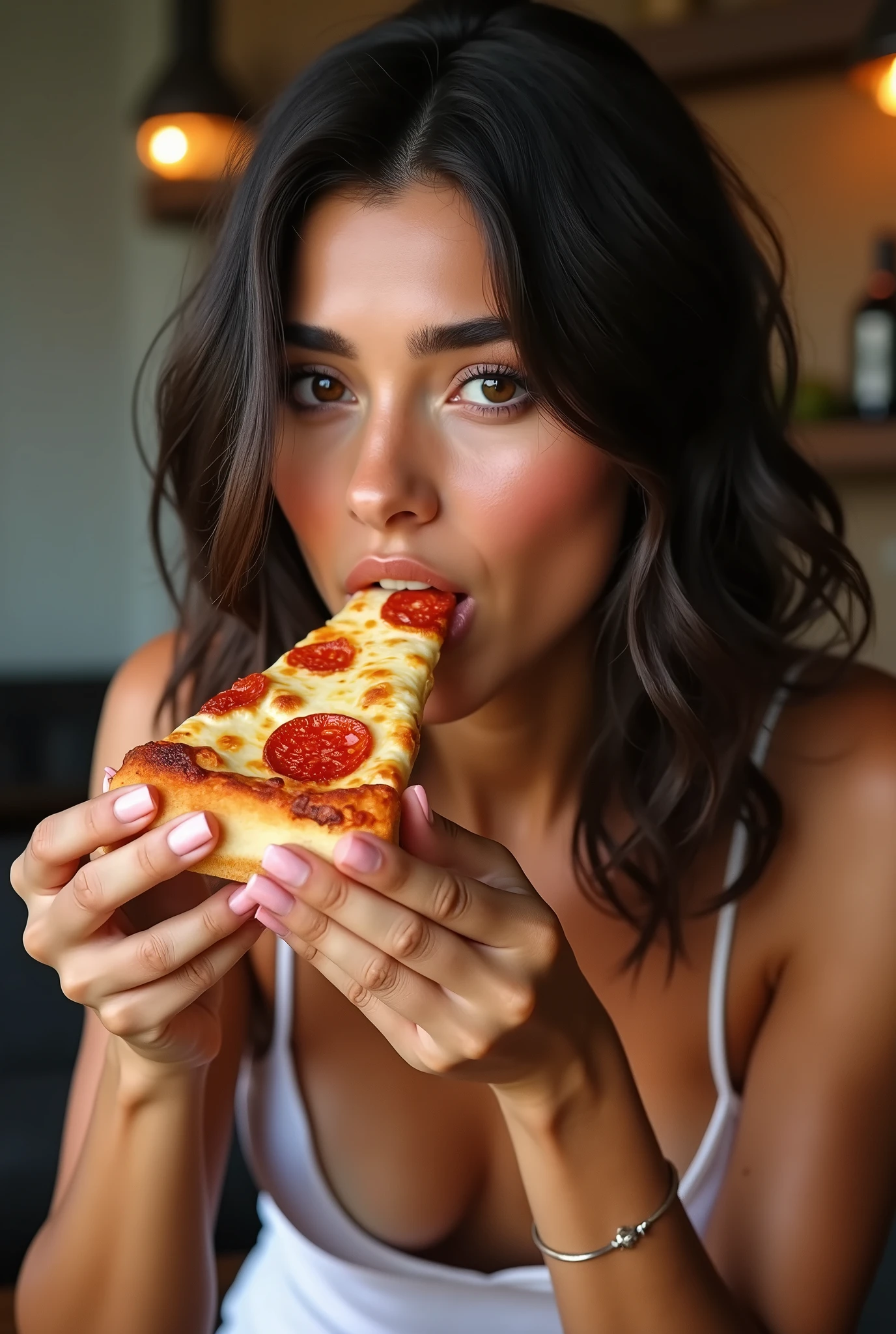Mia Khalifa eating pizza