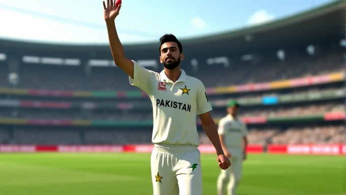 Babar Azam raising hand with cricket ball in hand and lead the team towards the pavillian after picking up 5 wicket haul in test match vs Bangladesh in Real Cricket 24