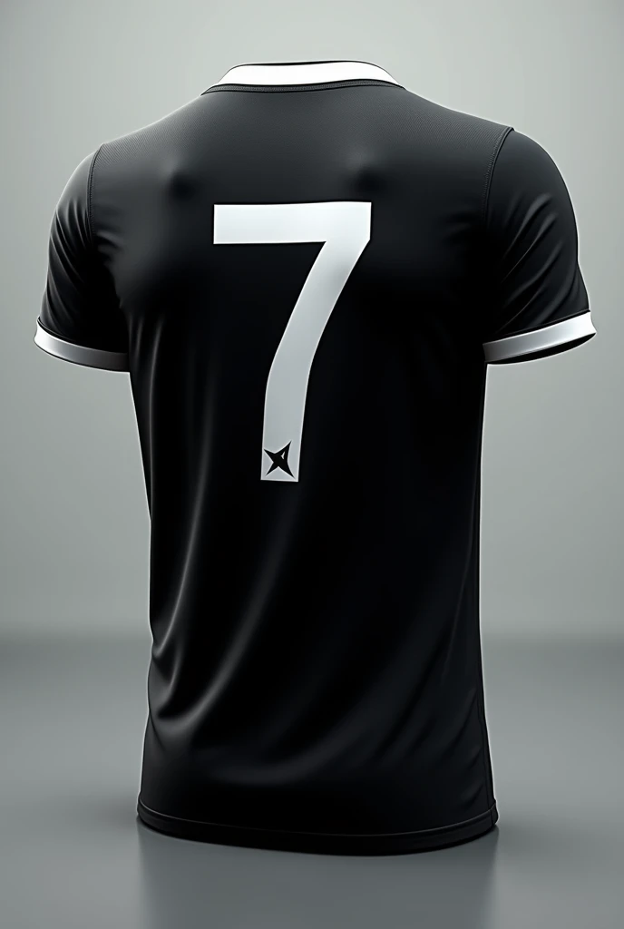 create a modern black tshirt with white collar and modern tech design  and jersey number 7 back side