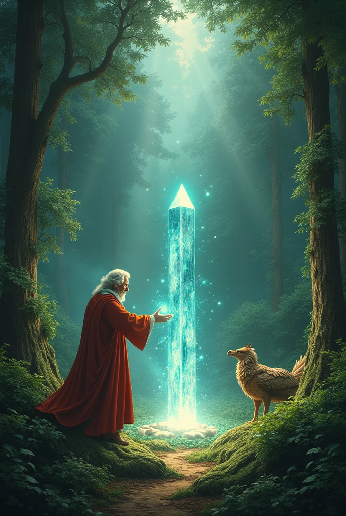 Michelangelo quickly found that, adjusting the magical energy of the forest, it would be possible to break the enchantment around the crystal. But then the Griffin got nervous and the whole forest started to move., como se estivesse viva. 