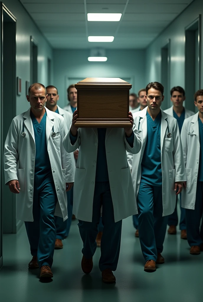 Many doctors walk with a coffin



