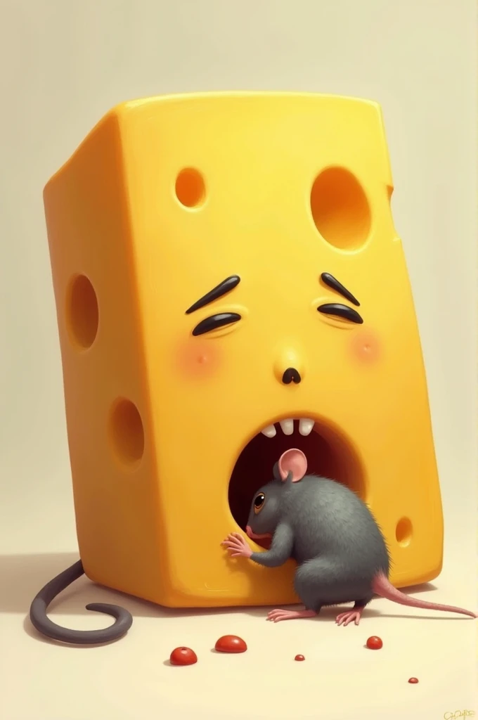 A piece of cheese eating a mouse