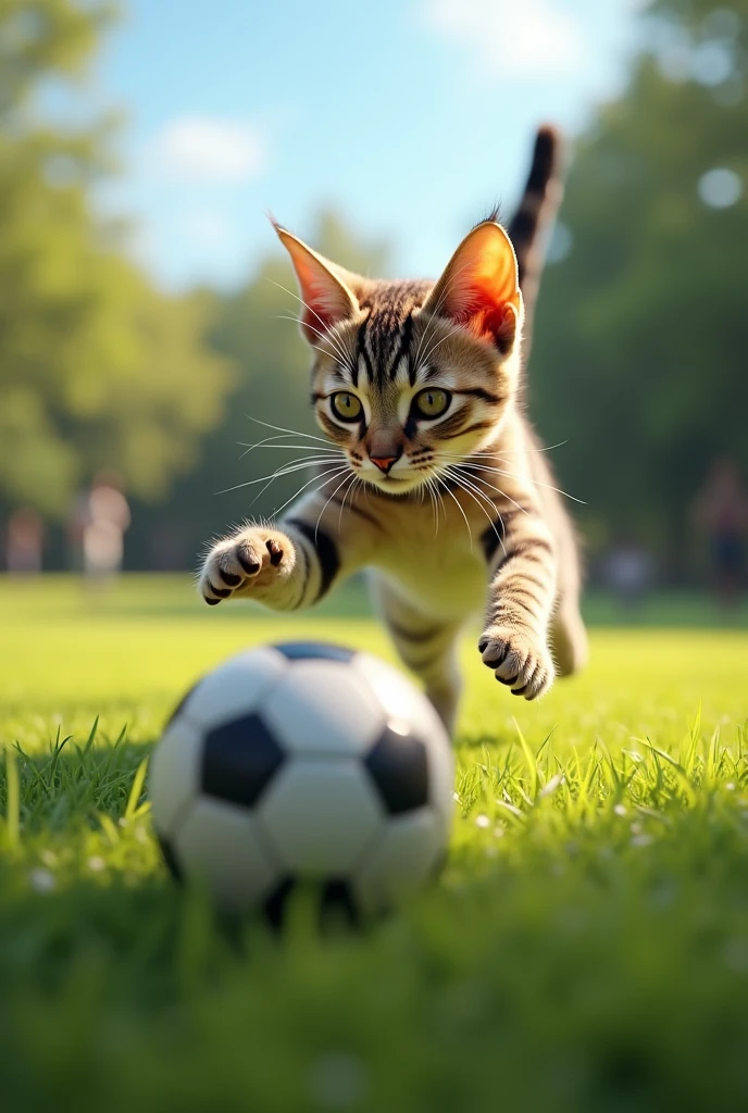 Cat playing soccer