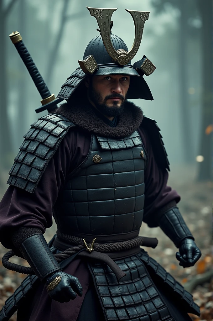 A Samurai warrior, detailed facial features, intricate armor plates, katana sword, traditional japanese clothes, dynamic battle pose, moody lighting, soft color palette, dramatic atmosphere, film composition, highy detailed, 8k, photorrealistic