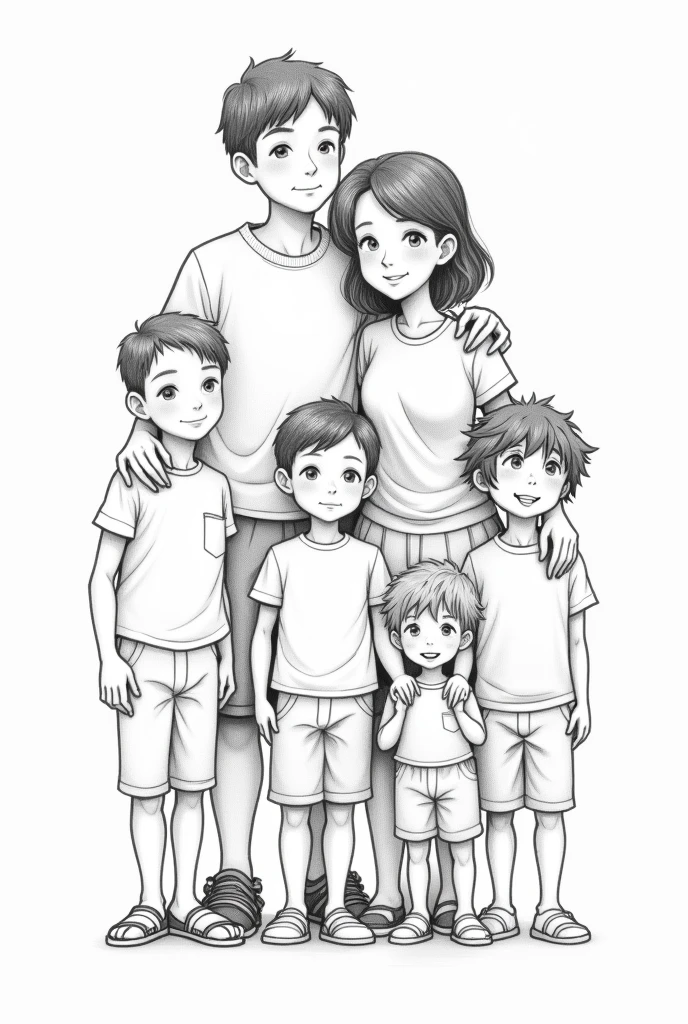 Pai's family, there is, A son of 11, a 9 year old son, a 4 year old son, a 2 year old son and an 8 month old son. tall shoe, Low Mother. In pencil drawing