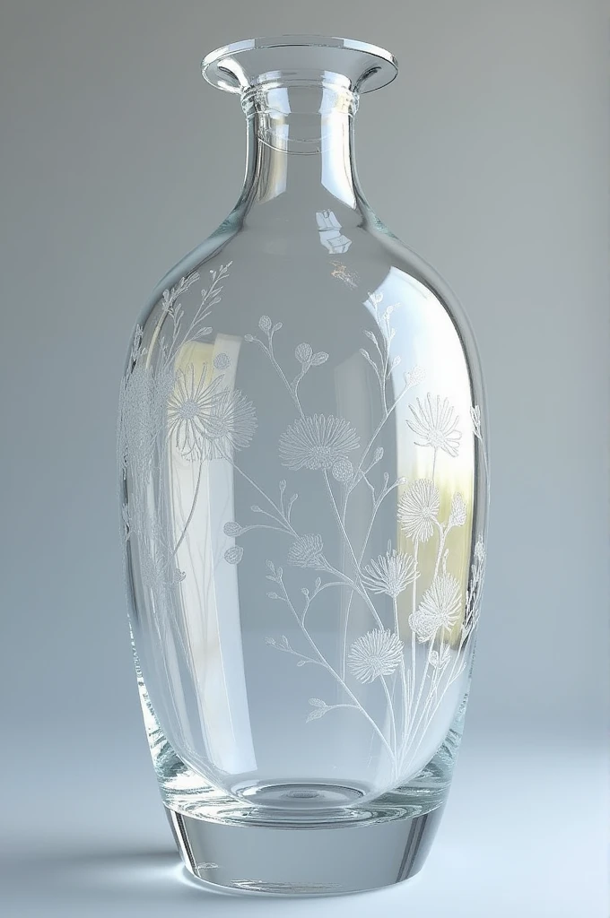 this is a crystal vase with floral designs on the side of the vase, inspired by Johann George Schmidt, an engraving, featured on cg society, beautiful intricate glass bottle, engraved highly detailed, glass jar, intricate engraving, transparent glass vase, vase