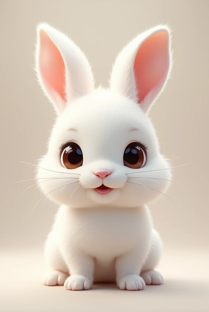 Cute white rabbit with round eyes, realistic