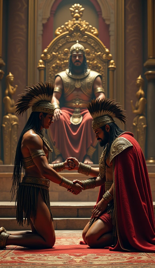 He swears loyalty by kissing the hand of an Inca warrior to his king