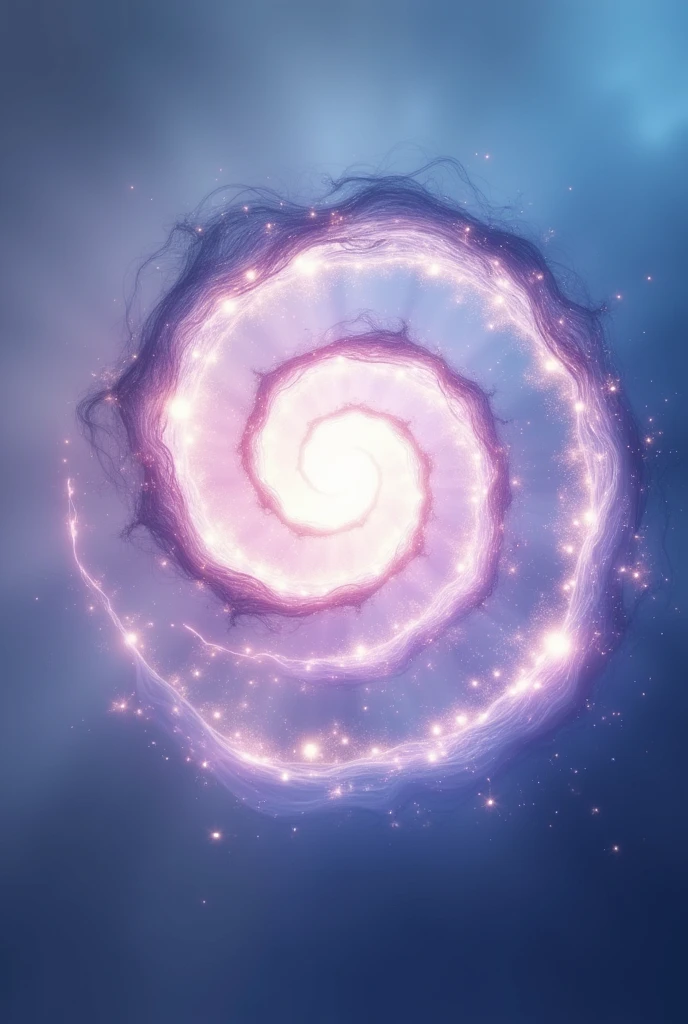 Create an image with a spiral of light and energy in the center, representing personal growth and transformation. The background should be a soft gradient of colors like blue and lilac., with the spiral radiating light and dynamism. The spiral should be engaging and intriguing, symbolizing the journey of reinvention and discovery of essence.