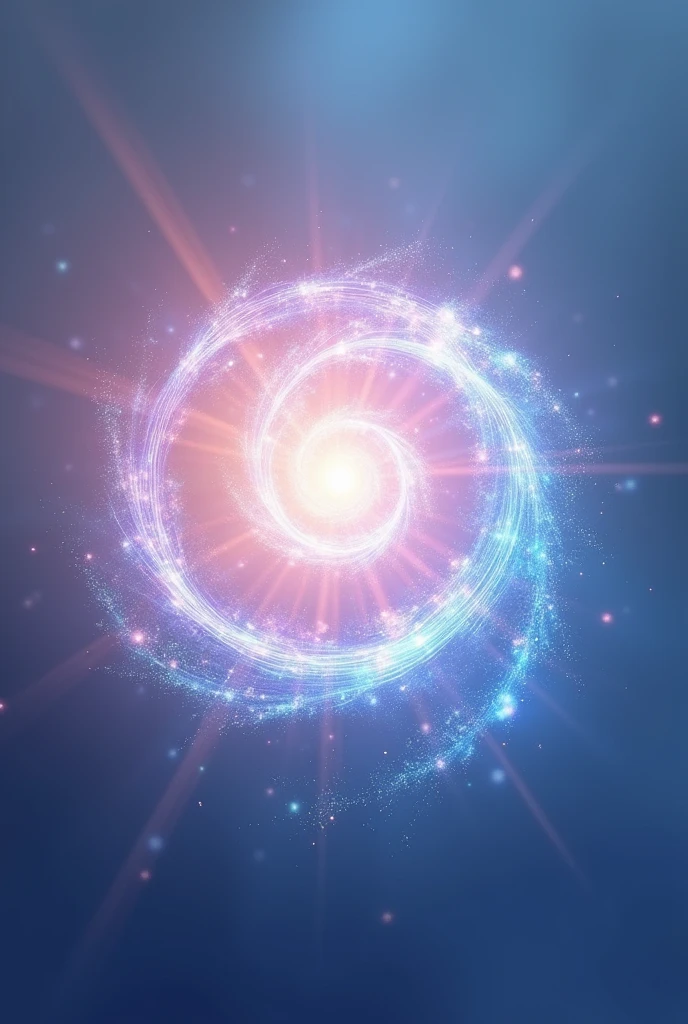 Create an image with a spiral of light and energy in the center, representing personal growth and transformation. The background should be a soft gradient of colors like blue and lilac., with the spiral radiating light and dynamism. The spiral should be engaging and intriguing, symbolizing the journey of reinvention and discovery of essence.