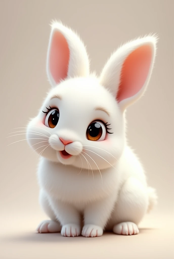 Cute white rabbit with round eyes, realistic pet